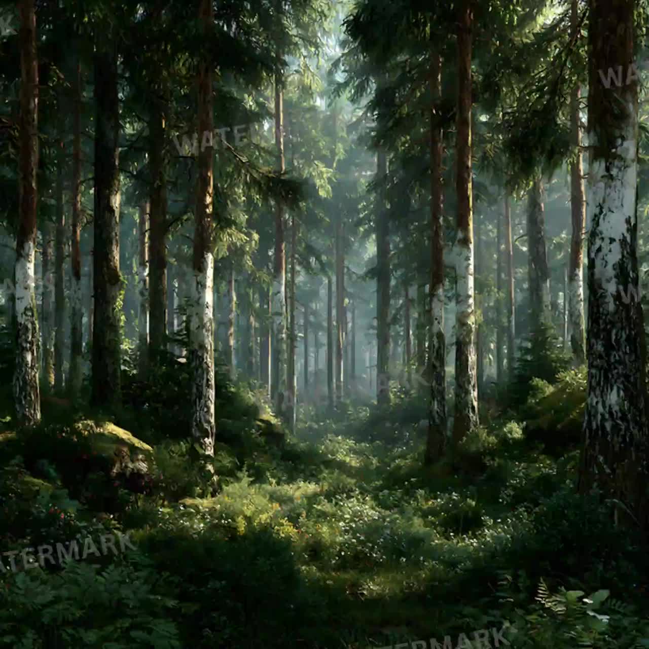 森の背景、魔法の森の背景、デジタル写真の小道具、幻想的な風景、写実